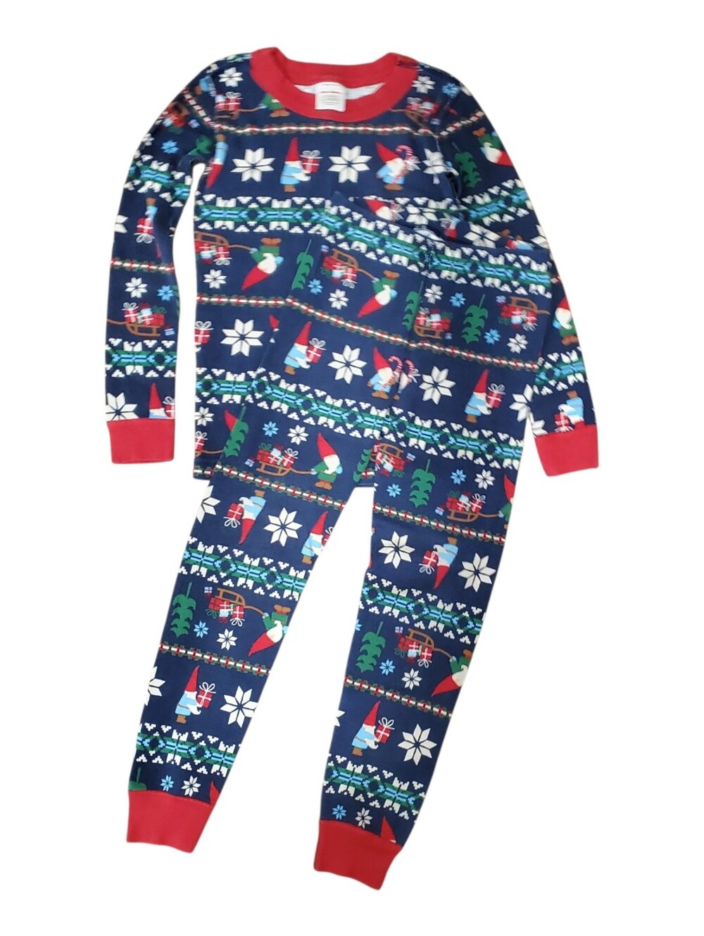Hanna Andersson Pajama Set Gnome Sweet Gnome Red Trim Kids Size 6-7